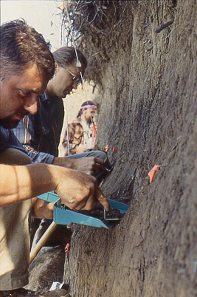 Piper, Peterson, and Garniewicz excavating samples from pit features