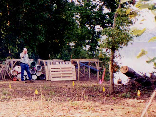 Don Mathew preparing to set up the water screening area before excavation began