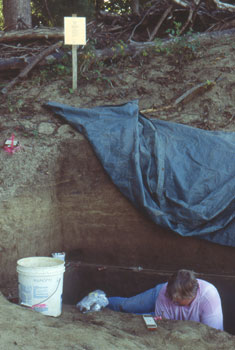 Cheryl Munson excavating in Test Units A-F