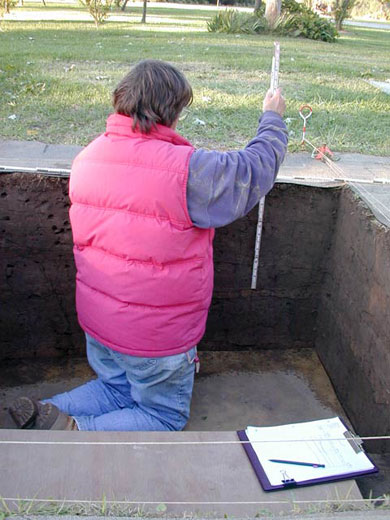 Jocelyn Turner drawing a wall profile for Block 9