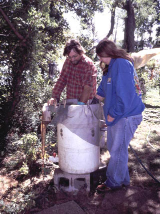 Flotation dissolves soil in agitated water.