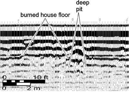 Screen results showing a burned house floor and deep pit