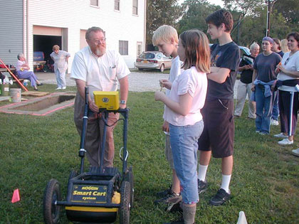 Dr. Nelson Shaffer of the Indiana Geological Survey giving a demonstration on how the GPR unit works.