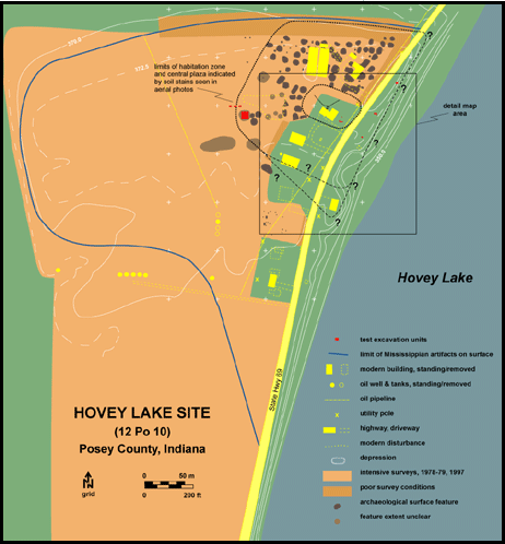 Map of the Hovey Lake site depicting work conducted through 2002