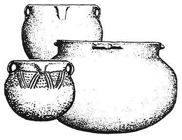Reconstructions of pottery jars used by the Caborn-Welborn people (A.D. 1400-1700)