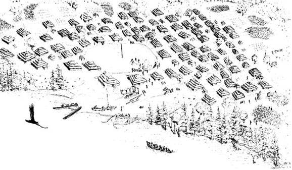 Drawing of what the Hovey Lake village would resemble