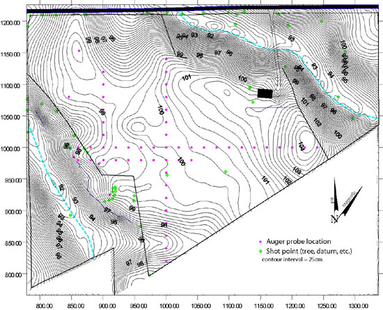 Topographic Map showing Auger probe locations, and Shot points