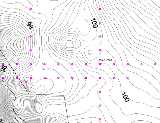 Topographic Map showing Auger probe locations (Zoomed in)